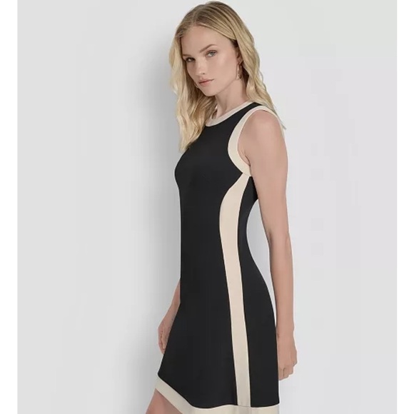 DKNY Black mod style ,contrasting, color block sleeveless dress - Picture 2 of 4
